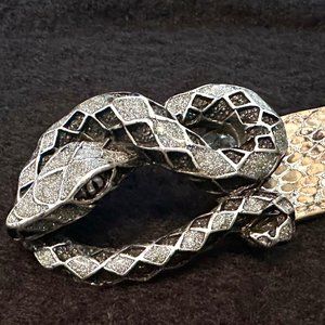 Vintage, Rare, Nanni Italian White Silver Shimmer Metallic Snake Belt M/L